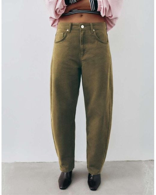 Pull&Bear Green Low-Rise Barrel Jeans