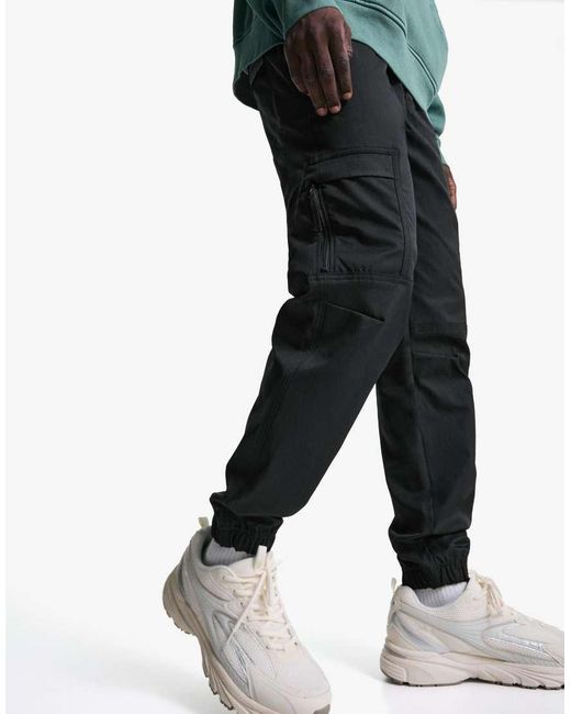 Bershka Black Technical Cargo Trousers for men