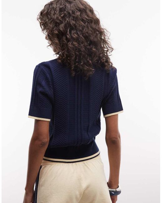 Adidas Originals Blue Cable Knit Polo