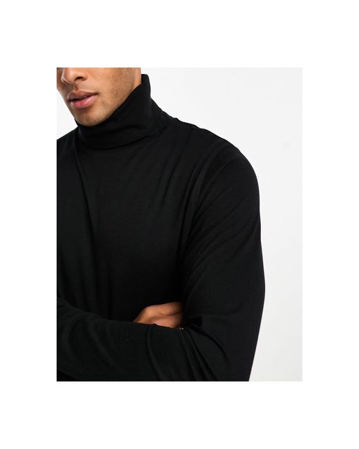 French Connection Black Roll Neck Long Sleeve T-shirt for men