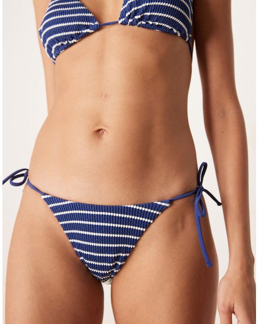 Free Society Blue Stripe Crinkle Tie Side Bikini Bottom