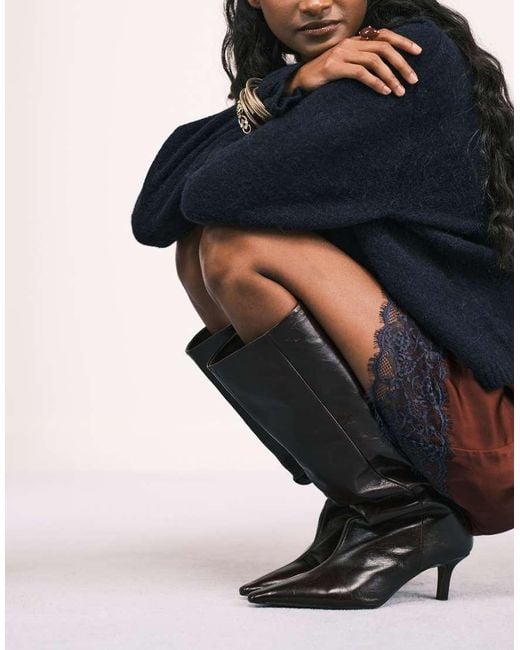 ASOS Black Cleoni Premium Leather Pull On Knee Boots