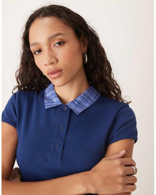 ASOS Gekrompen Poloshirt Met Hybride Kraagje in het Blue