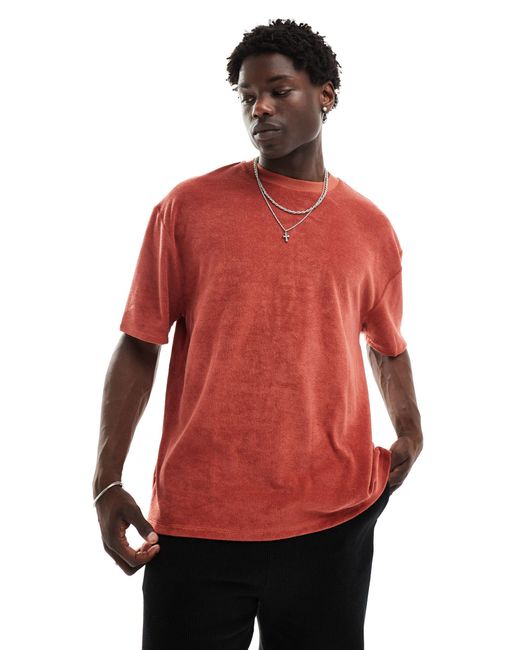 ASOS Red Oversized Towelling T-shirt With Back Embroidery for men