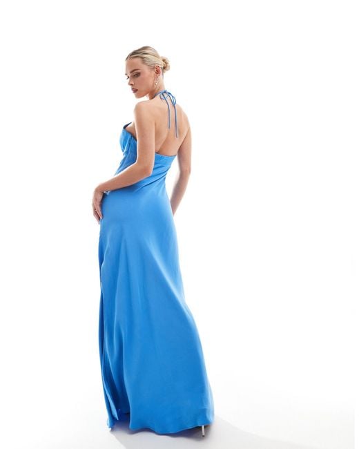 Forever New Blue Halterneck Contrast Maxi Dress