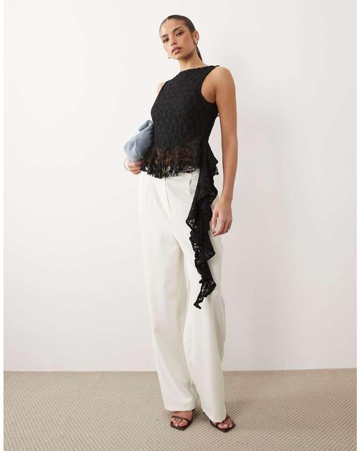 ASOS Natural Lace Frill Peplum Hem Top