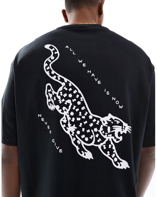 SELECTED Black Oversized T-shirt With Japanese Tiger Back Print for men