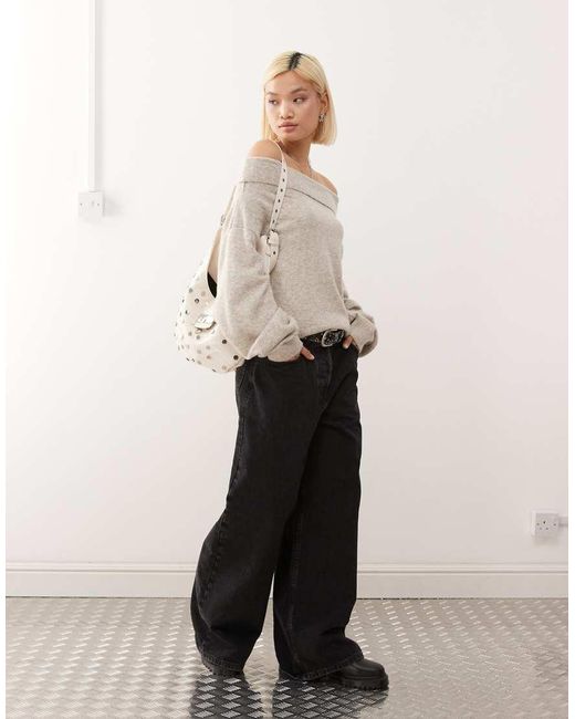 Weekday Natural Slouchy Off Shoulder Bardot Jumper