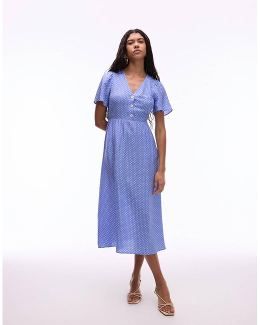 & Other Stories Blue Flutter Sleeve Midaxi Dress