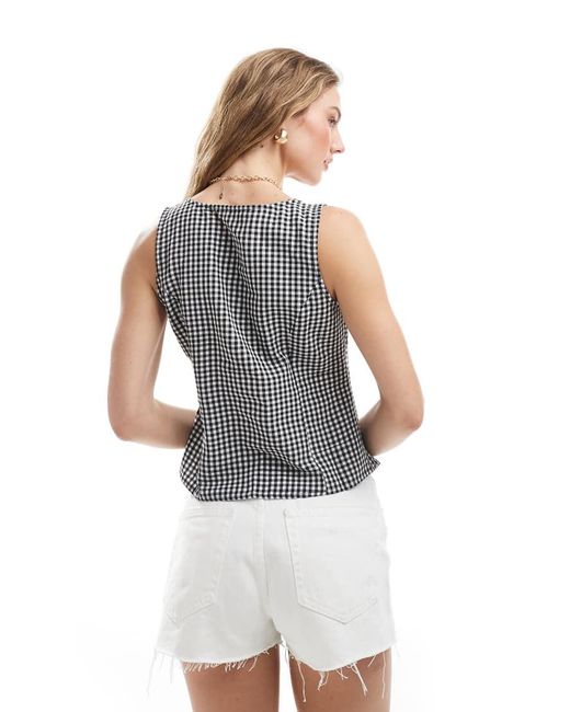 Brave Soul White Tie Front Gingham Waistcoat