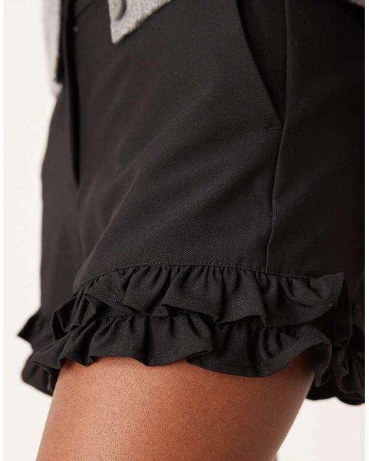 ASOS Gray Tailored Ruffle Hem Shorts