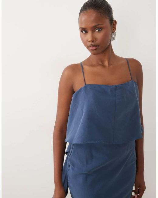 ASOS Blue Layered Cami Satin Midaxi Dress