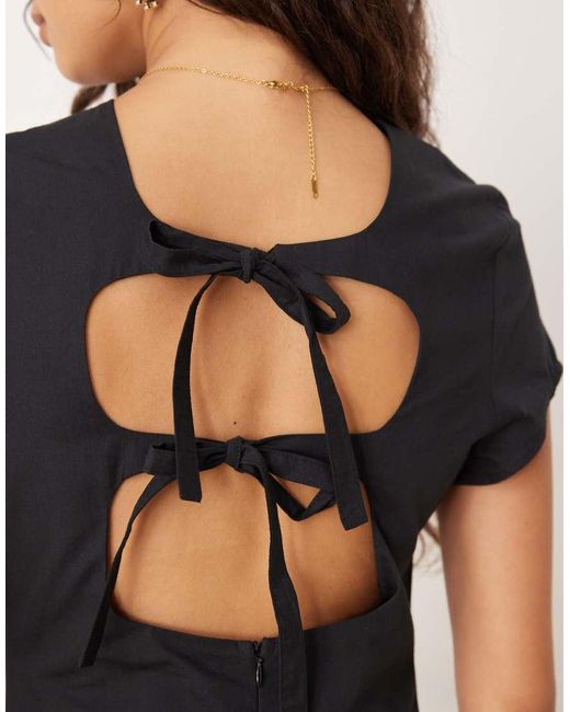 ASOS Black Dropped Waist T Shirt With Tie Detail Maxi Dress