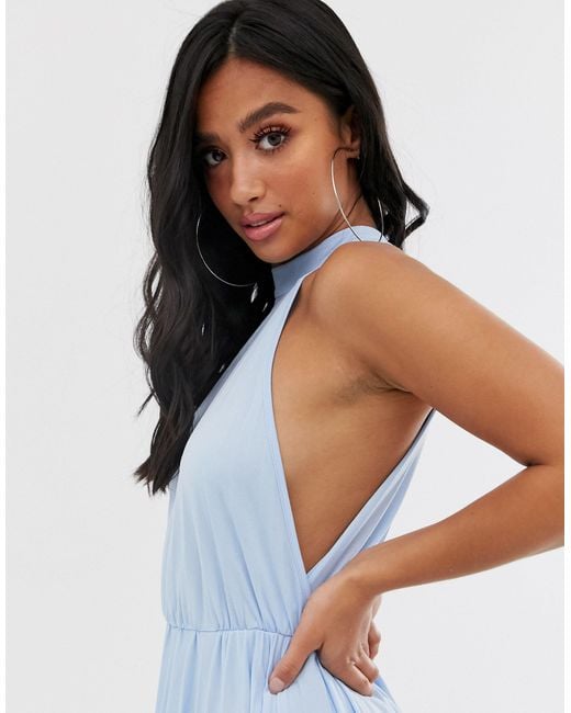 asos design halter pleated waisted midi dress