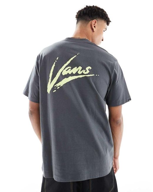 Camiseta Gris Asfalto Y Verde Lima Pálido De Corte Suelto Con Estampado De Texto Brush De Vans de hombre de color Blue
