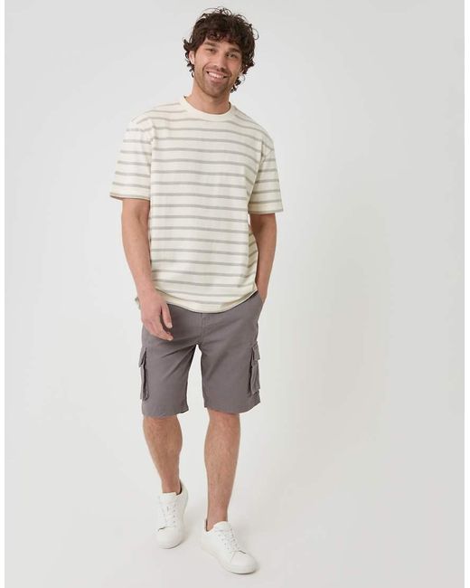 Threadbare Gray Relaxed Fit Stripe Cotton T-Shirt for men
