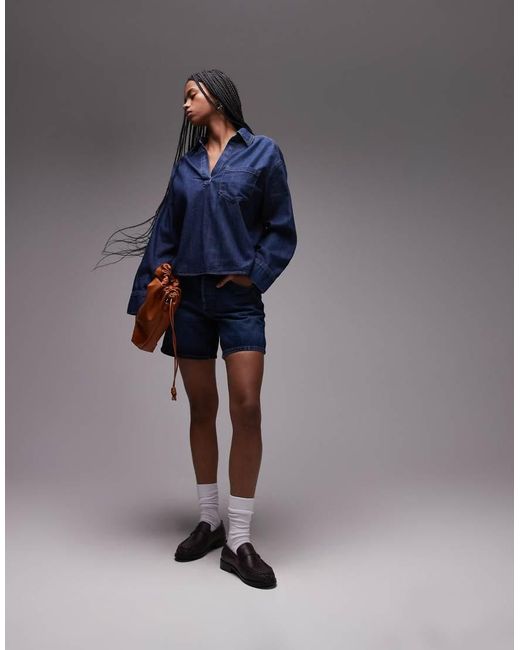 Mango Denim Overshirt Met Open Hals in het Blue