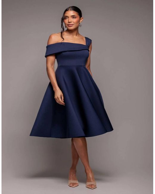 Goddiva Blue One Shoulder A Line Midi Dress