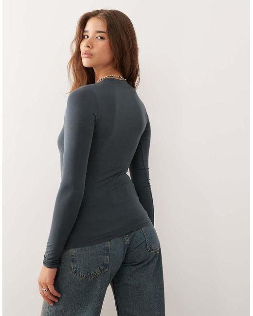 Weekday Gray Slim Fit Super Soft Long Sleeve Top