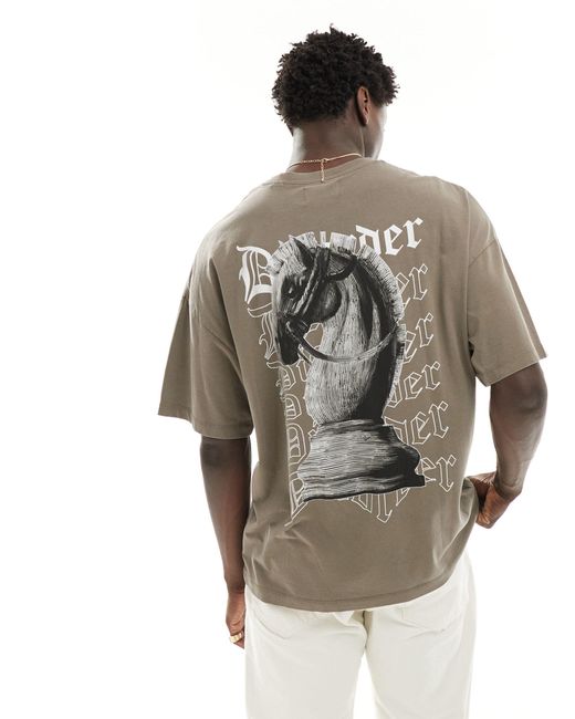 T-shirt oversize avec imprimé échecs au dos - marron délavé ADPT pour homme en coloris Gray