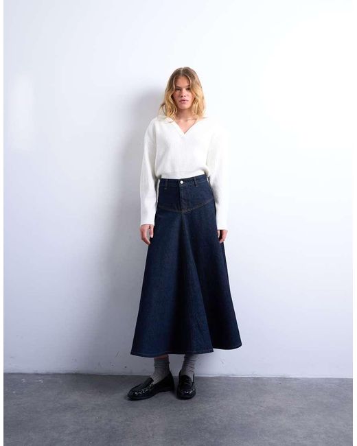 TOPSHOP Denim Maxirok Met Plooi in het White