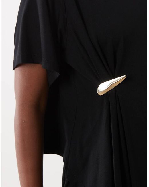 ASOS Black Oversized Drapey T-shirt With Hardware Detail
