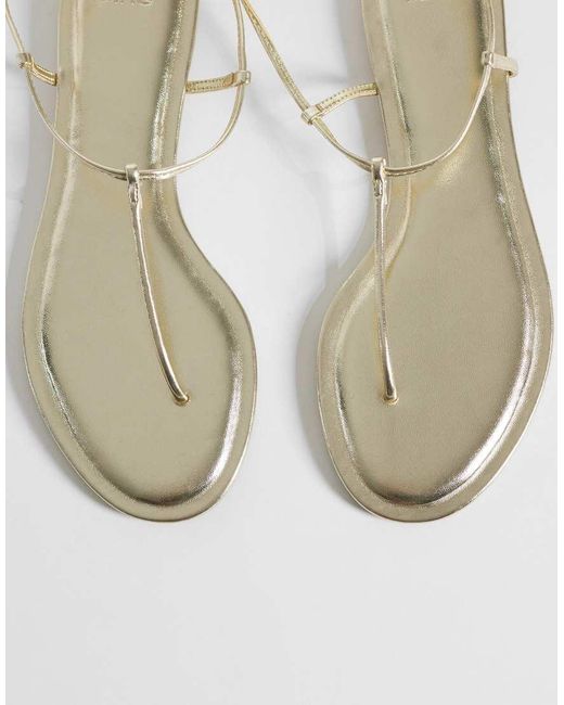 Mango White Strappy Flat Toe Post Sandals