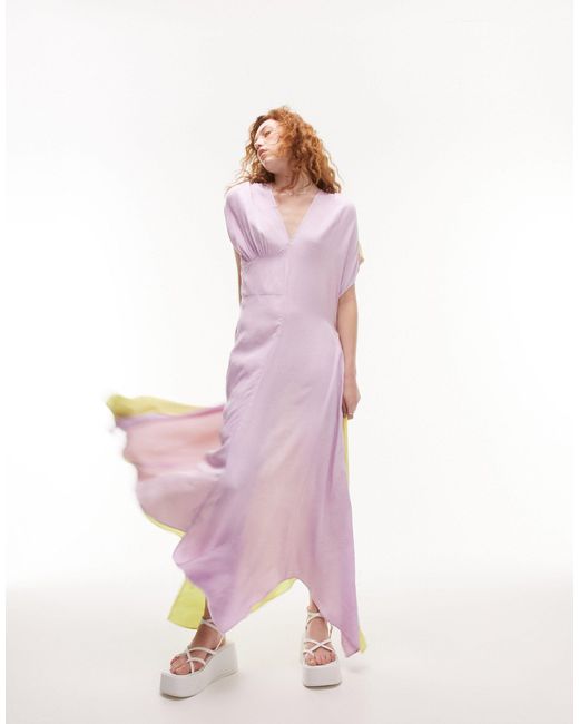 Robe mi-longue asymétrique en jacquard color block - citron vert et lilas TOPSHOP en coloris Pink