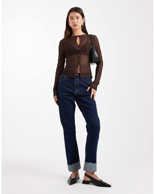 Miss Selfridge Blue Lace Button Through Shirt