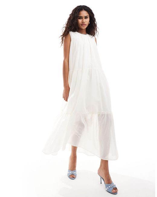 Urban Revivo White Tiered Voluminous Trapeze Smock Dress