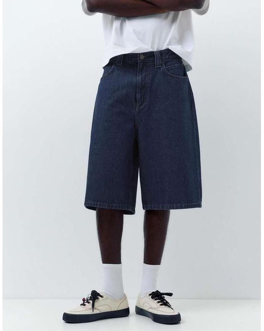 Pull&Bear Baggy Denim Bermudashort in het White voor heren