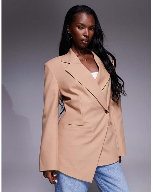 ASOS Natural Tailored Nipped Waist Blazer With Cut Away Hem