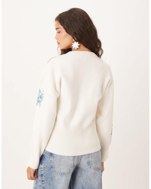 Never Fully Dressed White Neon Embroidered Cardigan
