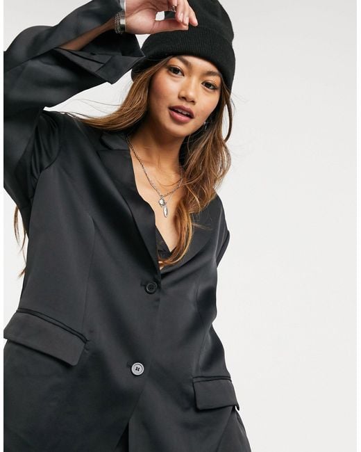 Monki Grace Oversized Satin Blazer in Black Lyst Canada
