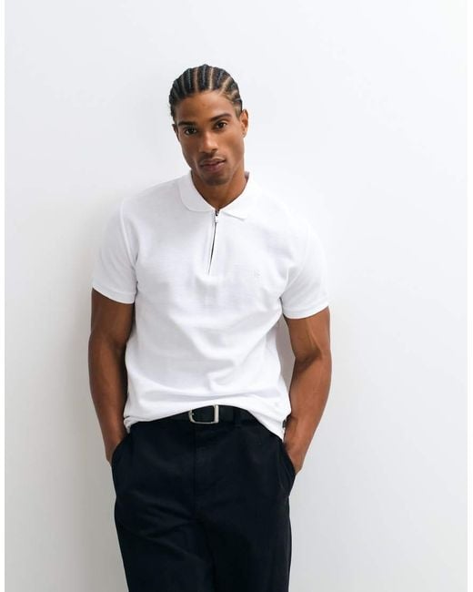 French Connection White Ottoman Quarter Zip Polo Shirt for men