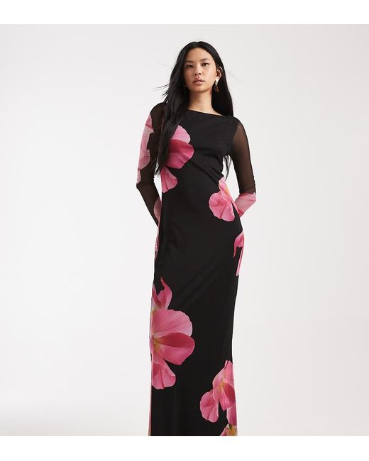 Vero Moda Red Long Sleeve Mesh Maxi Dress