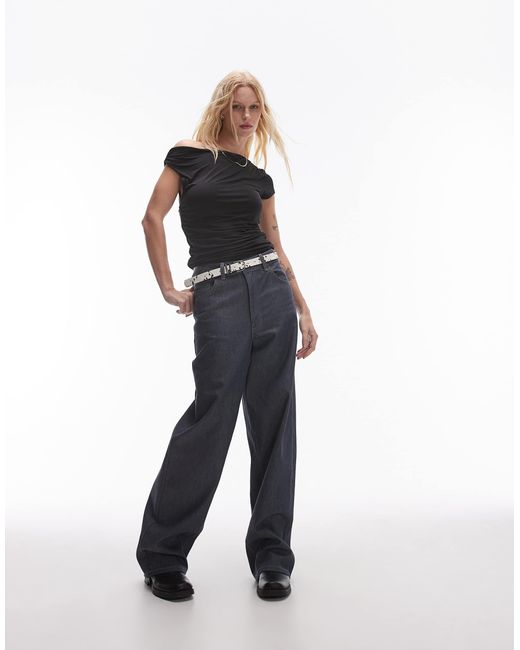 TOPSHOP Black Slinky Asymmetric Off The Shoulder Top