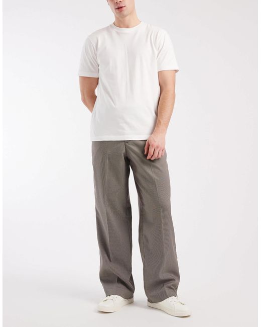 Jack & Jones Gray Toby Wide Leg Chino Houndstooth Trouser for men