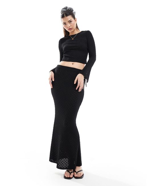 ASOS Black Pointelle Knitted Maxi Skirt Co Ord
