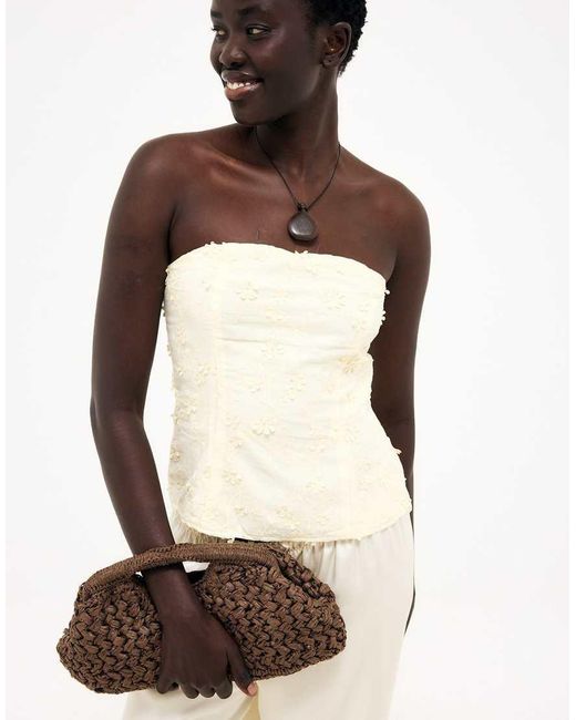 NA-KD Natural Embroidered Bandeau Top