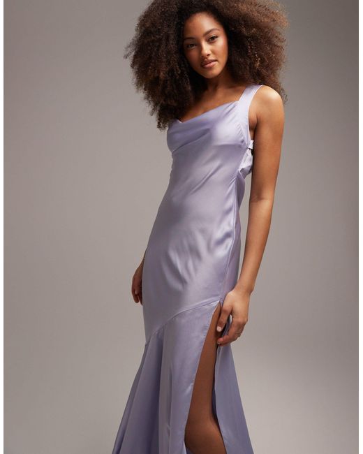 ASOS Purple Bridesmaid Satin Maxi Dress With Asymmetric Bow Back