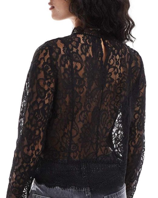 ONLY Black High Neck Lace Top