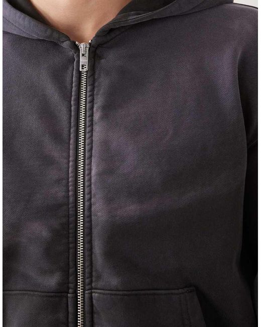 Weekday Gray Shrunken Zip Up Hoodie for men