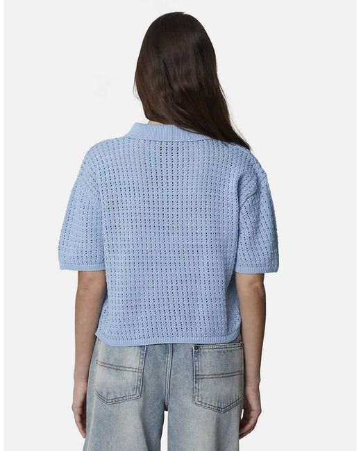 Good For Nothing Blue Cropped Pointelle Knit Polo Shirt