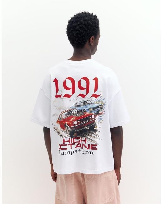 Pull&Bear White Car Graphic T-shirt for men