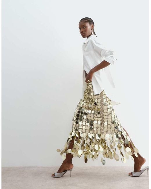 ARRANGE White Futurist Sequin Fringe Hem Midi Skirt