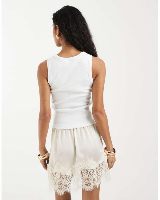ASOS White Ribbed Vest With Embellished Flower Graphic