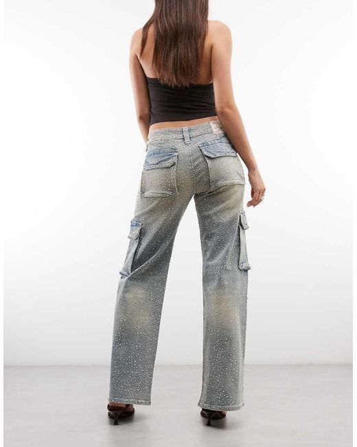 True Religion Multicolor Bobbi Rhinestone Detail Cargo Pant