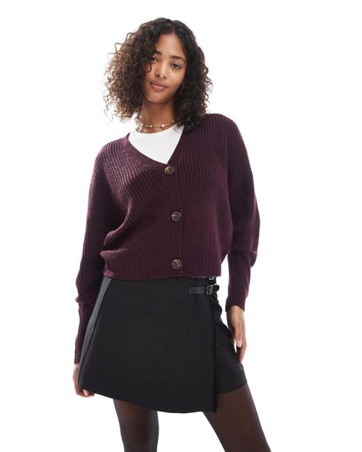 Vero Moda Purple – grob gerippte strickjacke