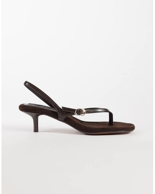 River Island Brown Suedette Flip Flop Kitten Heels